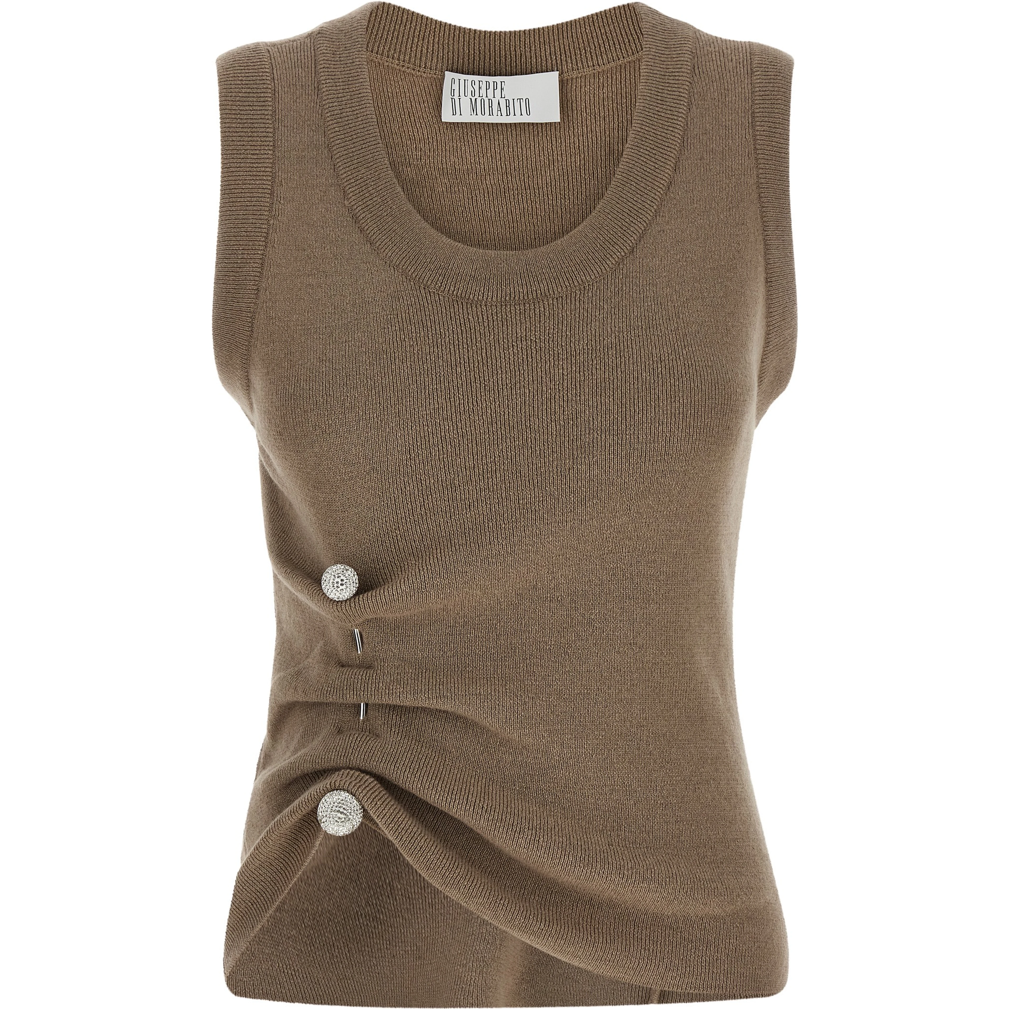 Beige Virgin Wool Sleeveles T-Shirt