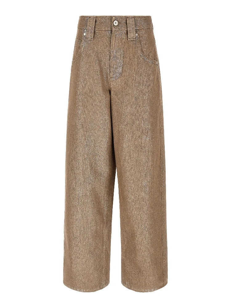 Beige Cotton Relaxed Fit Jeans