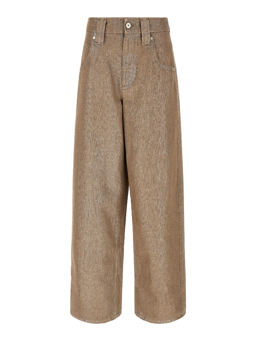 Beige Cotton Relaxed Fit Jeans