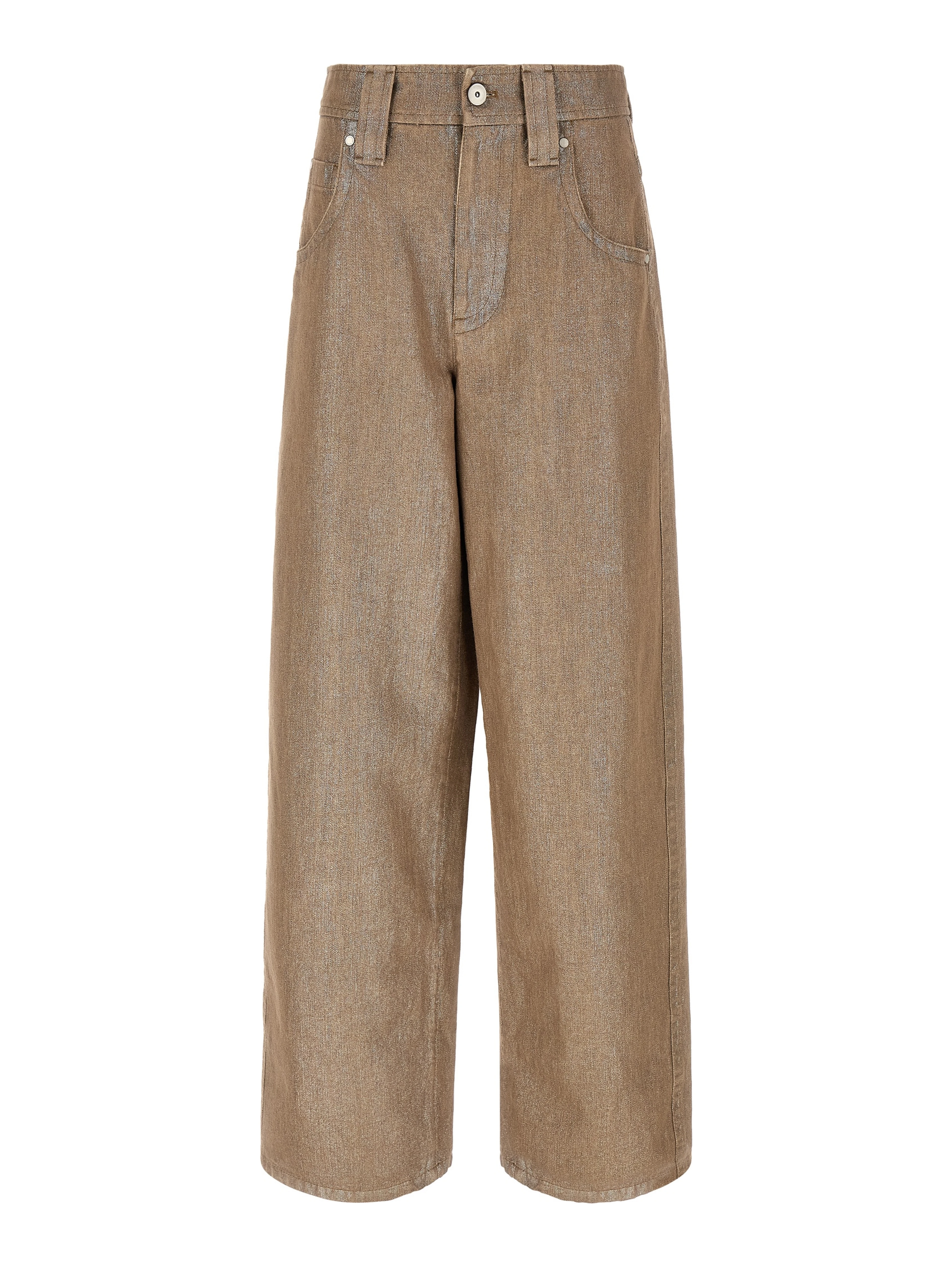 Beige Cotton Relaxed Fit Jeans