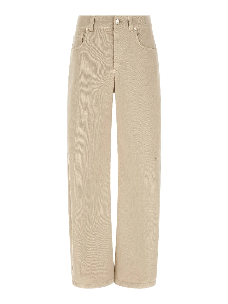 Beige Cotton Relaxed Fit Jeans