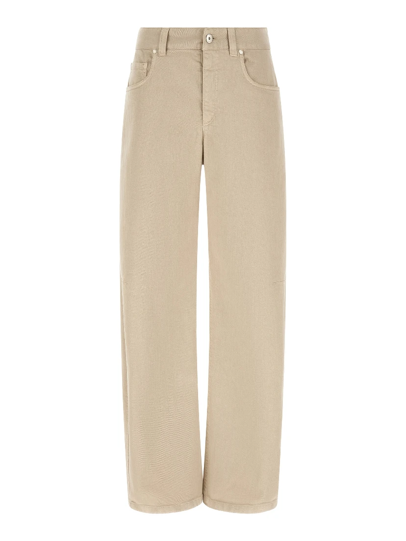 Beige Cotton Relaxed Fit Jeans