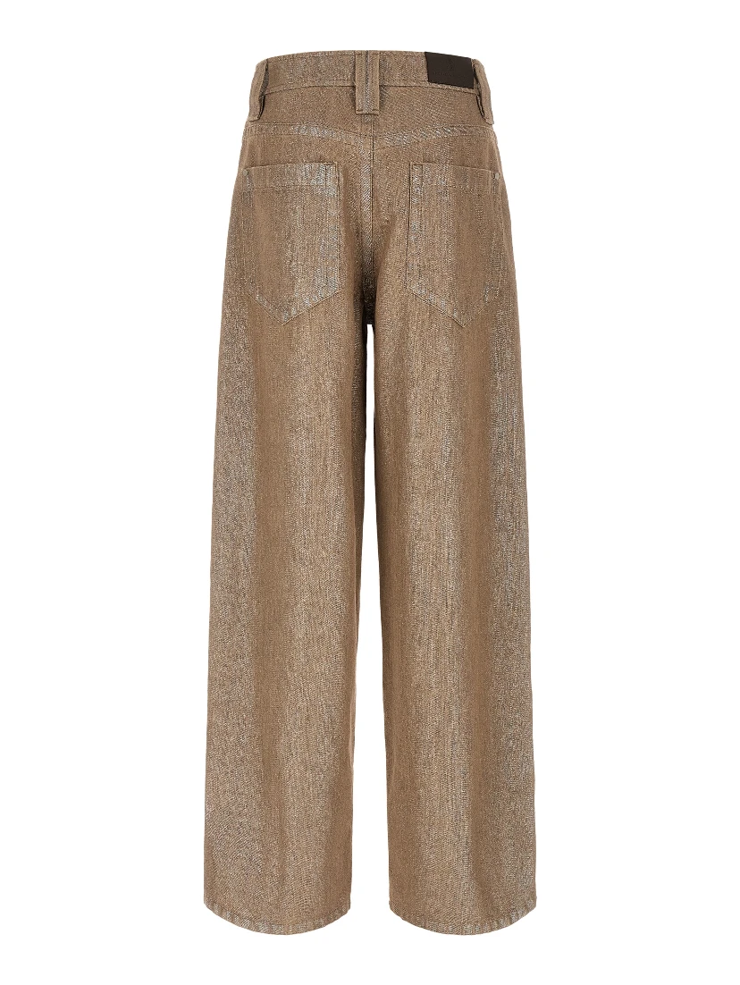 Beige Cotton Relaxed Fit Jeans