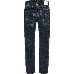 Blue Cotton Straight-Leg Jeans