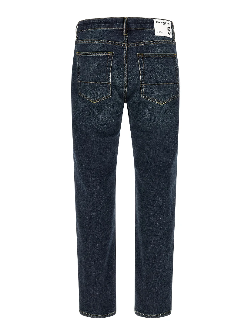 Blue Cotton Straight-Leg Jeans