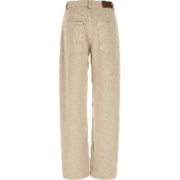 Beige Cotton Relaxed Fit Jeans