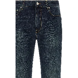 Blue Cotton Straight-Leg Jeans