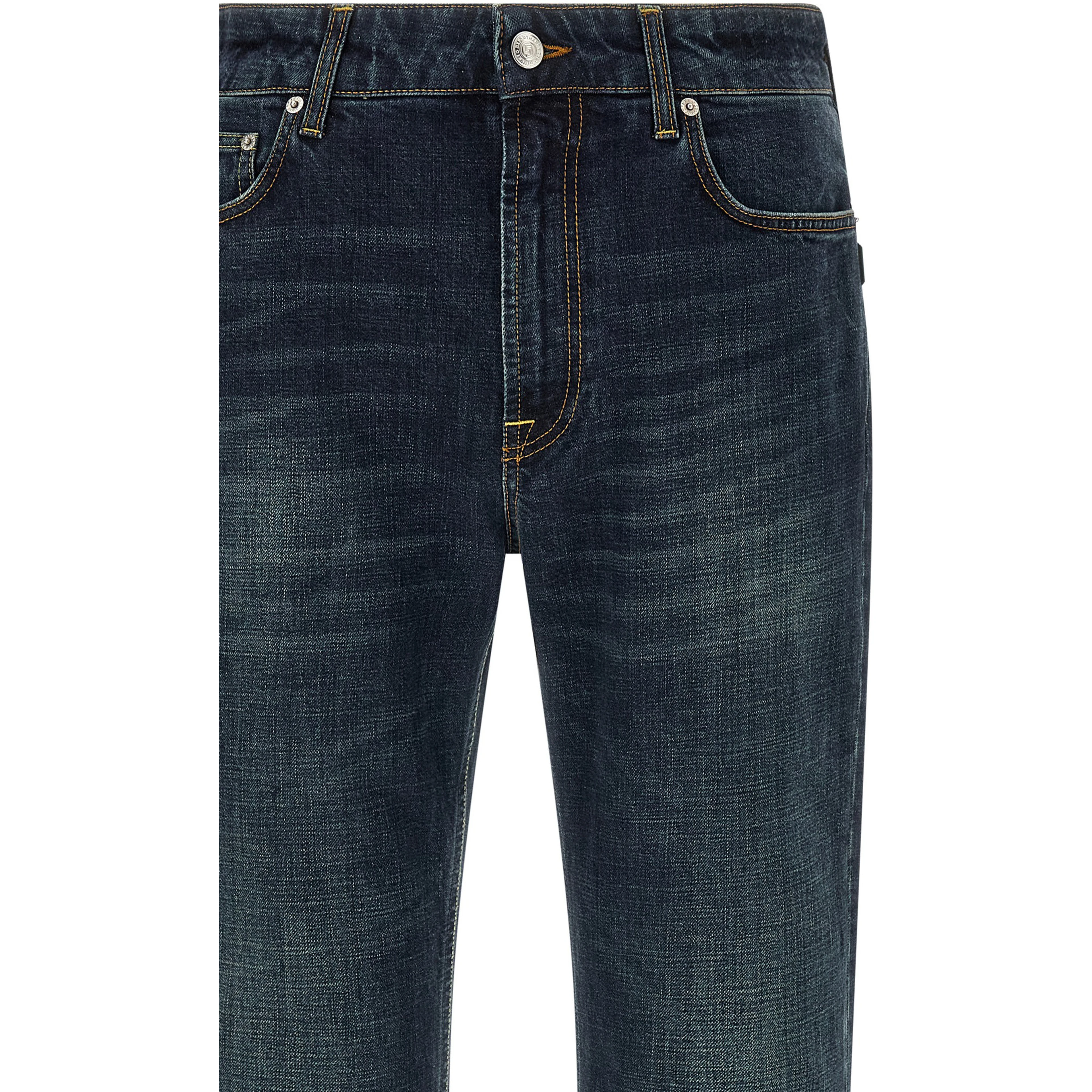 Blue Cotton Straight-Leg Jeans