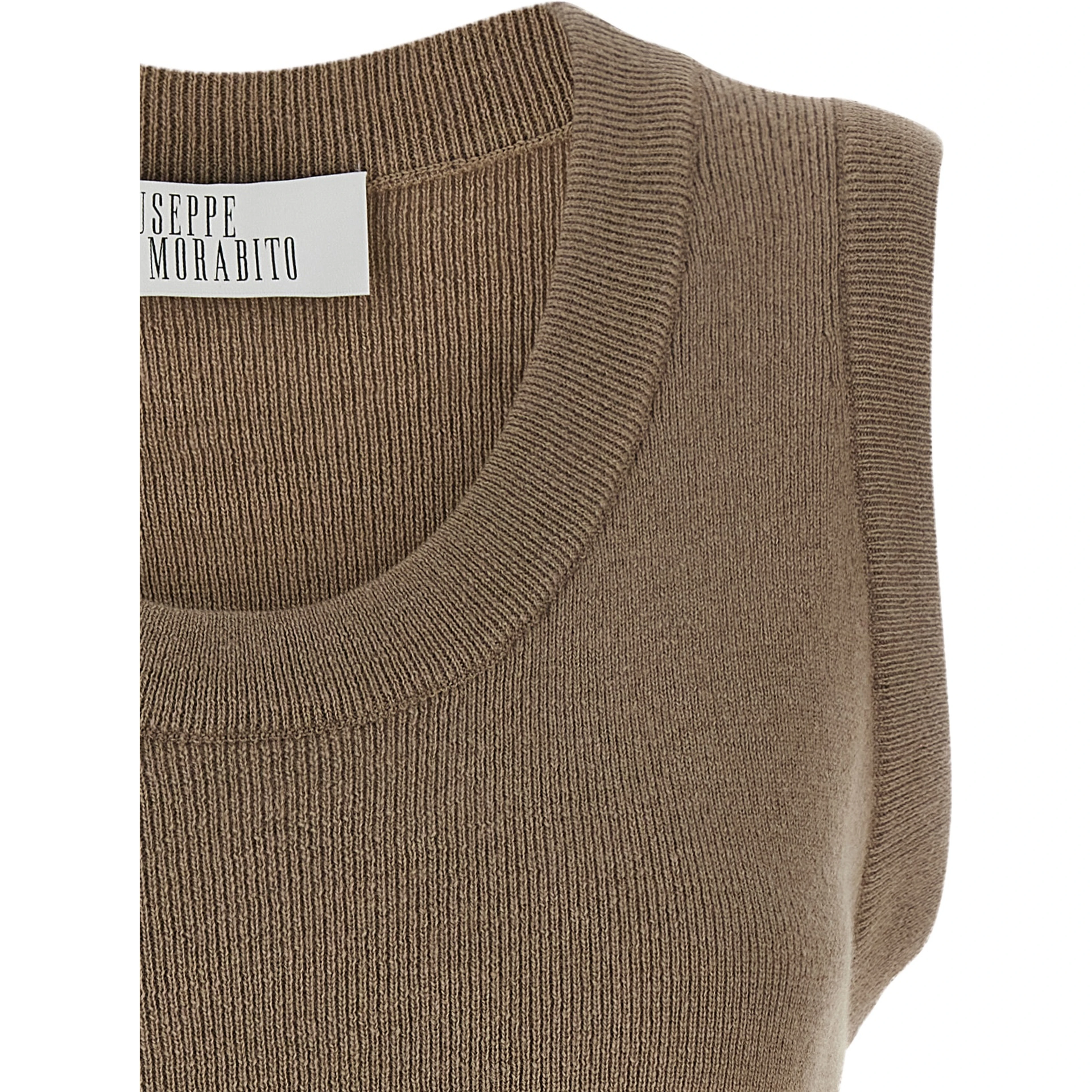 Beige Virgin Wool Sleeveles T-Shirt