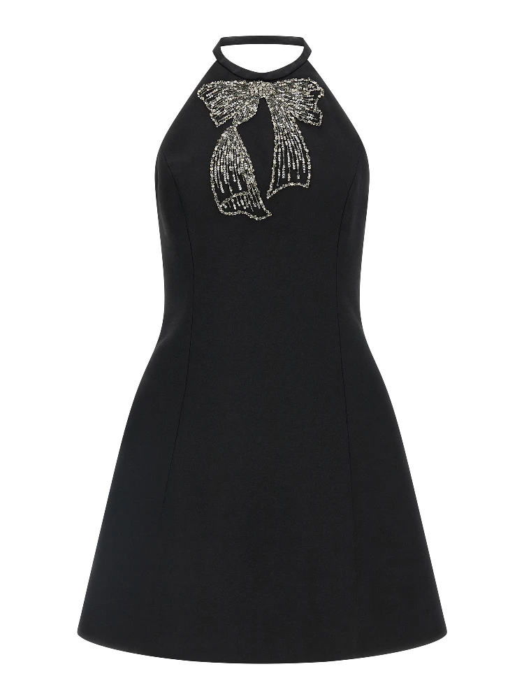 Black Virgin Wool Short Dress