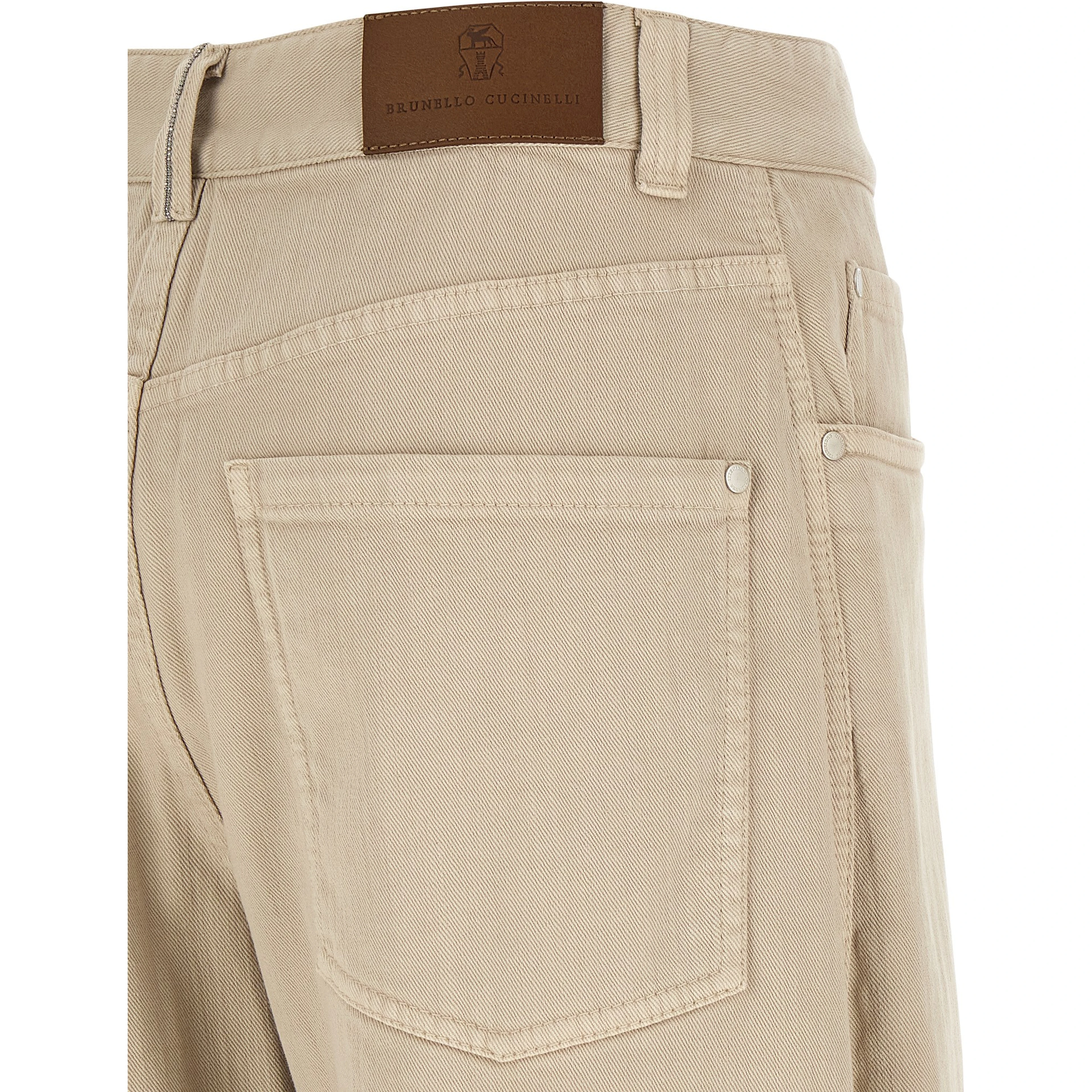 Beige Cotton Relaxed Fit Jeans