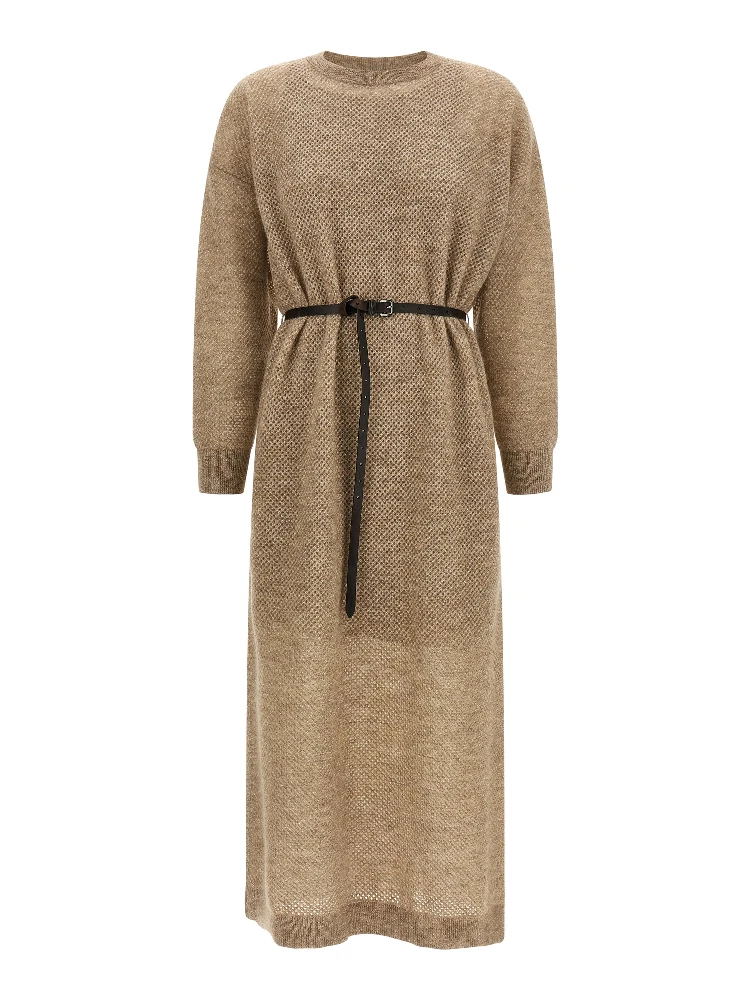 Beige Wool Midi Dress