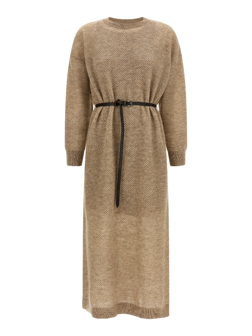 Beige Wool Midi Dress