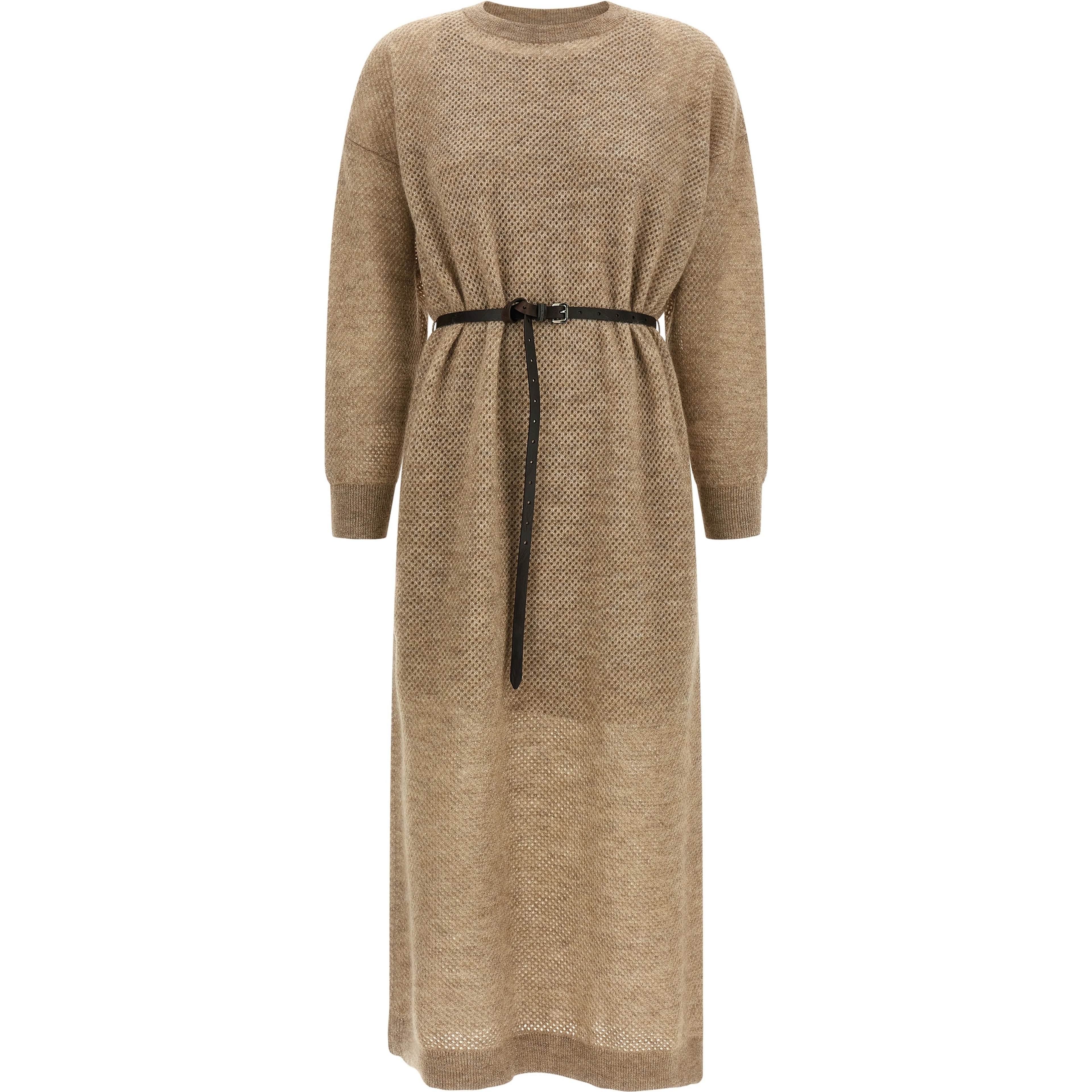Beige Wool Midi Dress
