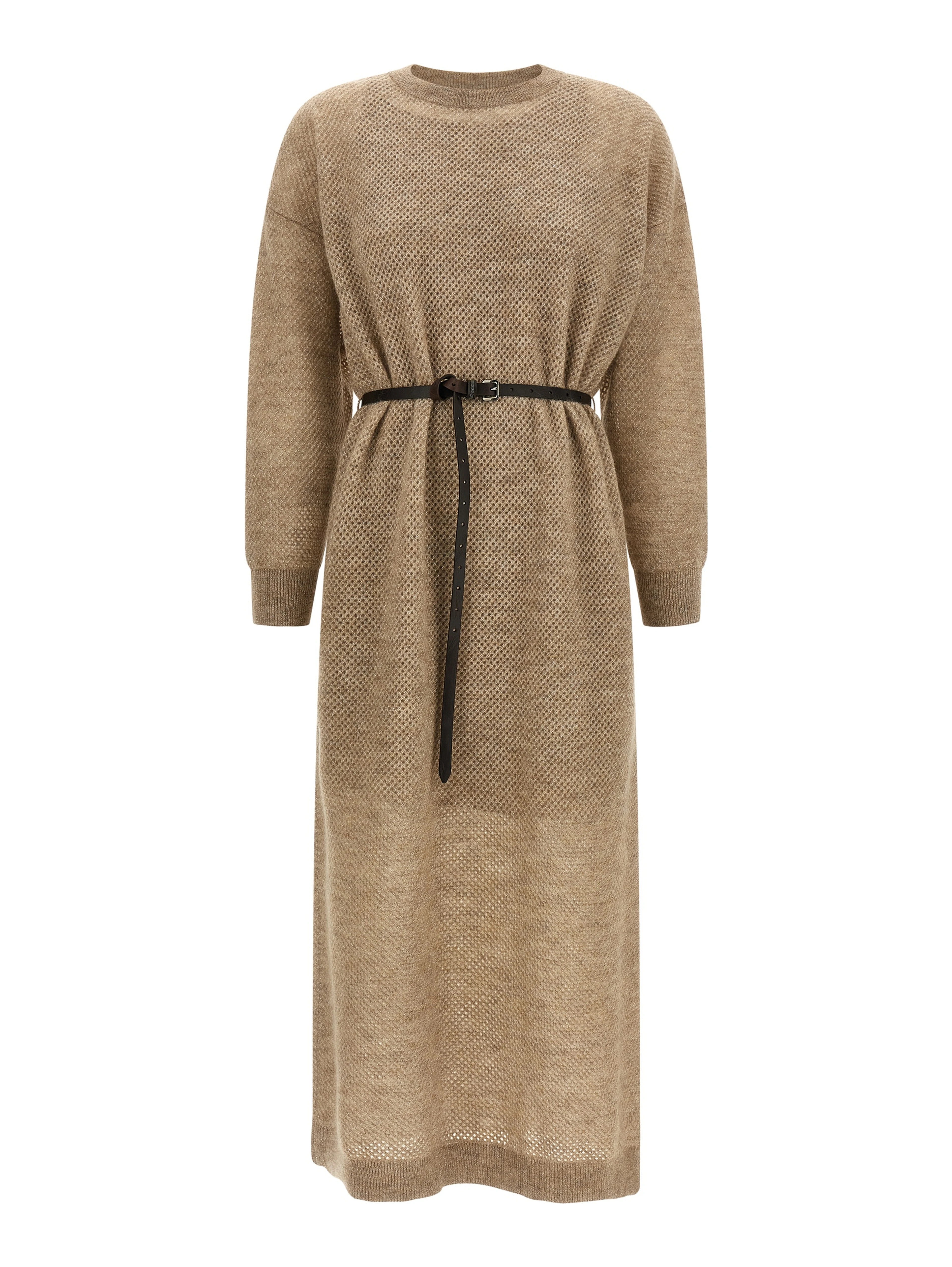 Beige Wool Midi Dress