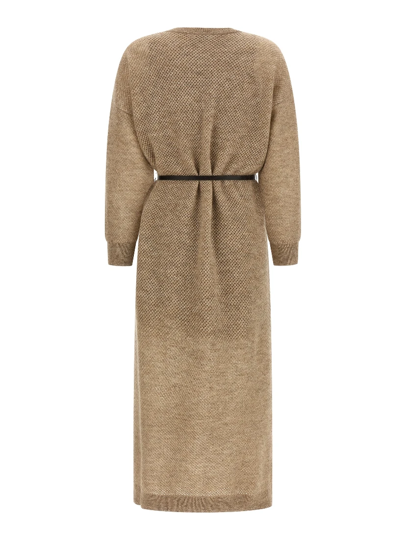 Beige Wool Midi Dress