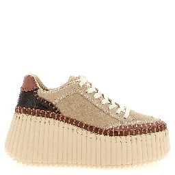 Beige Polyester Wedge Sandals