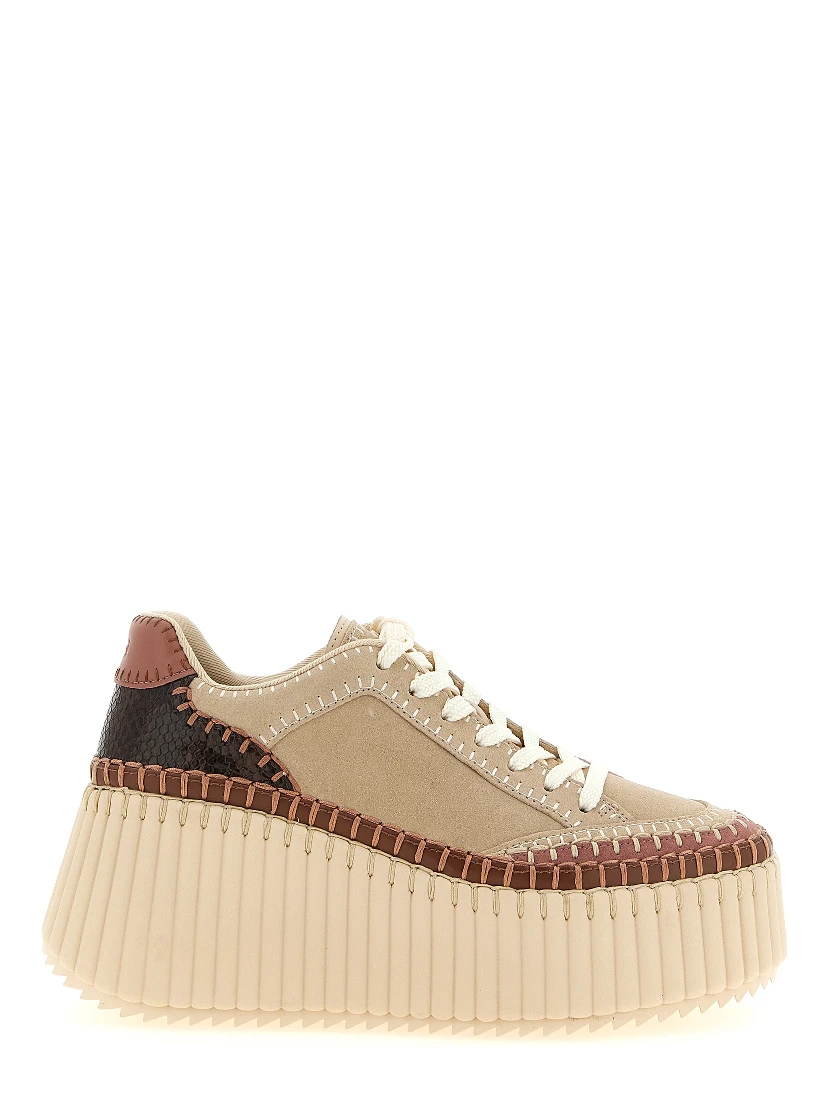 Beige Polyester Wedge Sandals