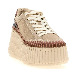Beige Polyester Wedge Sandals