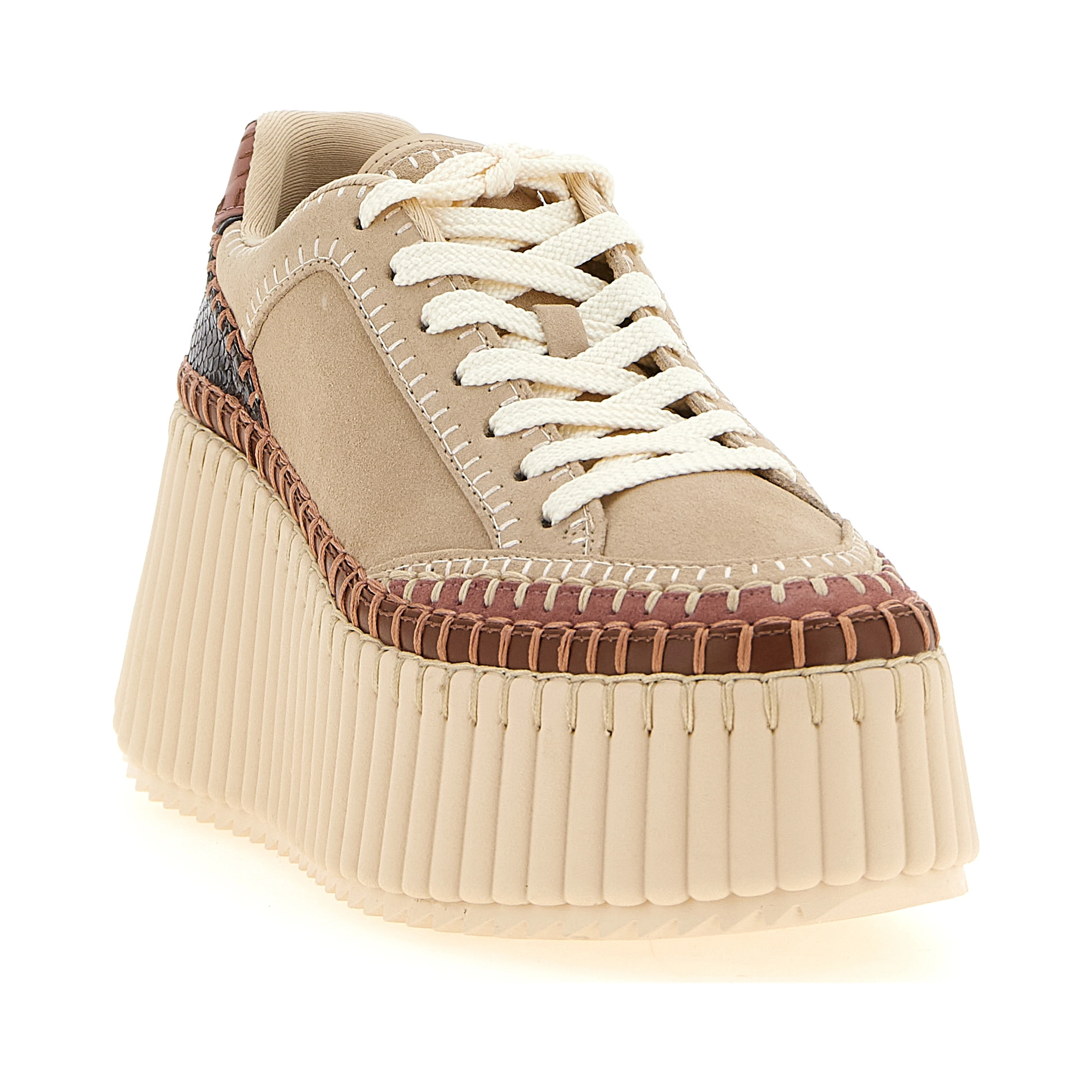 Beige Polyester Wedge Sandals