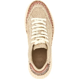 Beige Polyester Wedge Sandals