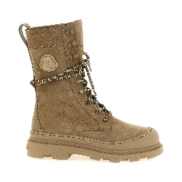 Beige Leather Lace-Up Boots