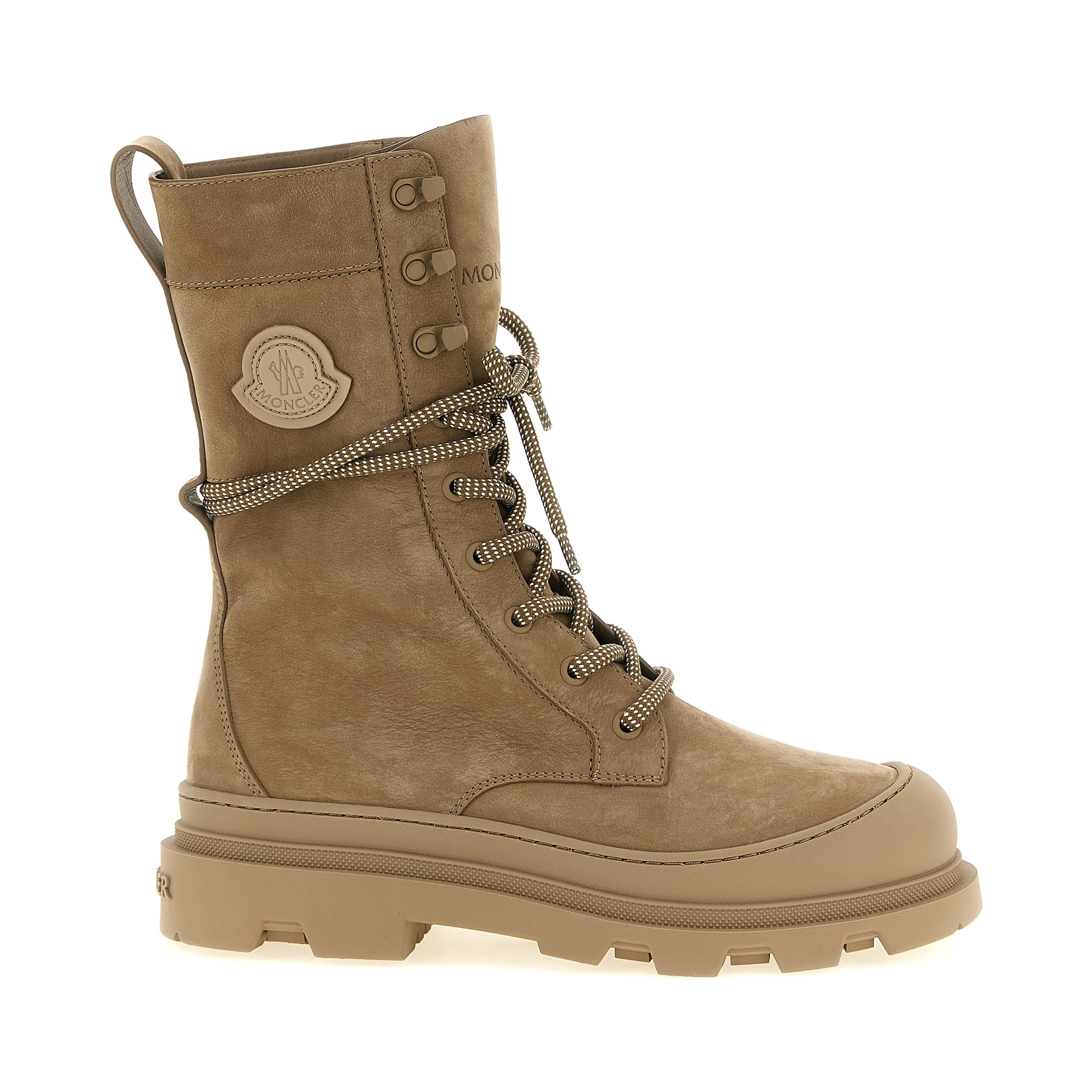 Beige Leather Lace-Up Boots