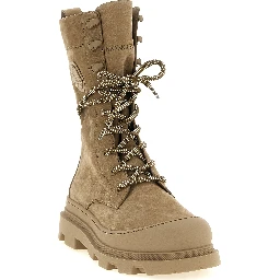 Beige Leather Lace-Up Boots