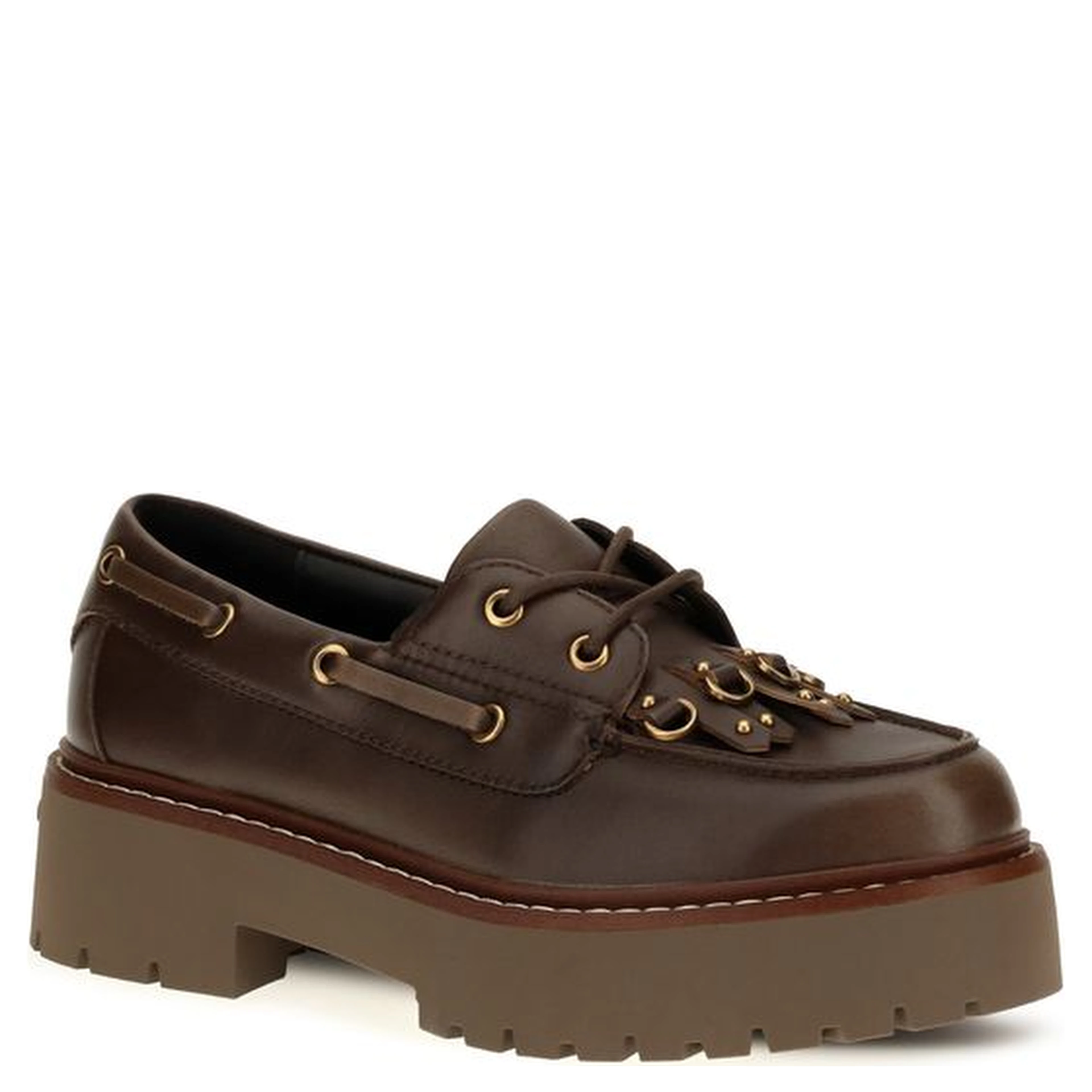 Brown Calf Leather Bos Taurus Platform Loafers