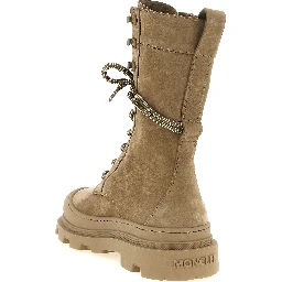Beige Leather Lace-Up Boots