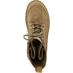 Beige Leather Lace-Up Boots