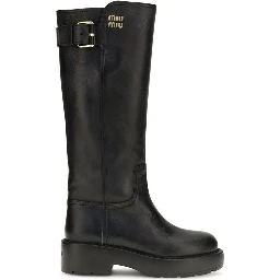 Black Calf Leather Bos Taurus Flat Boots
