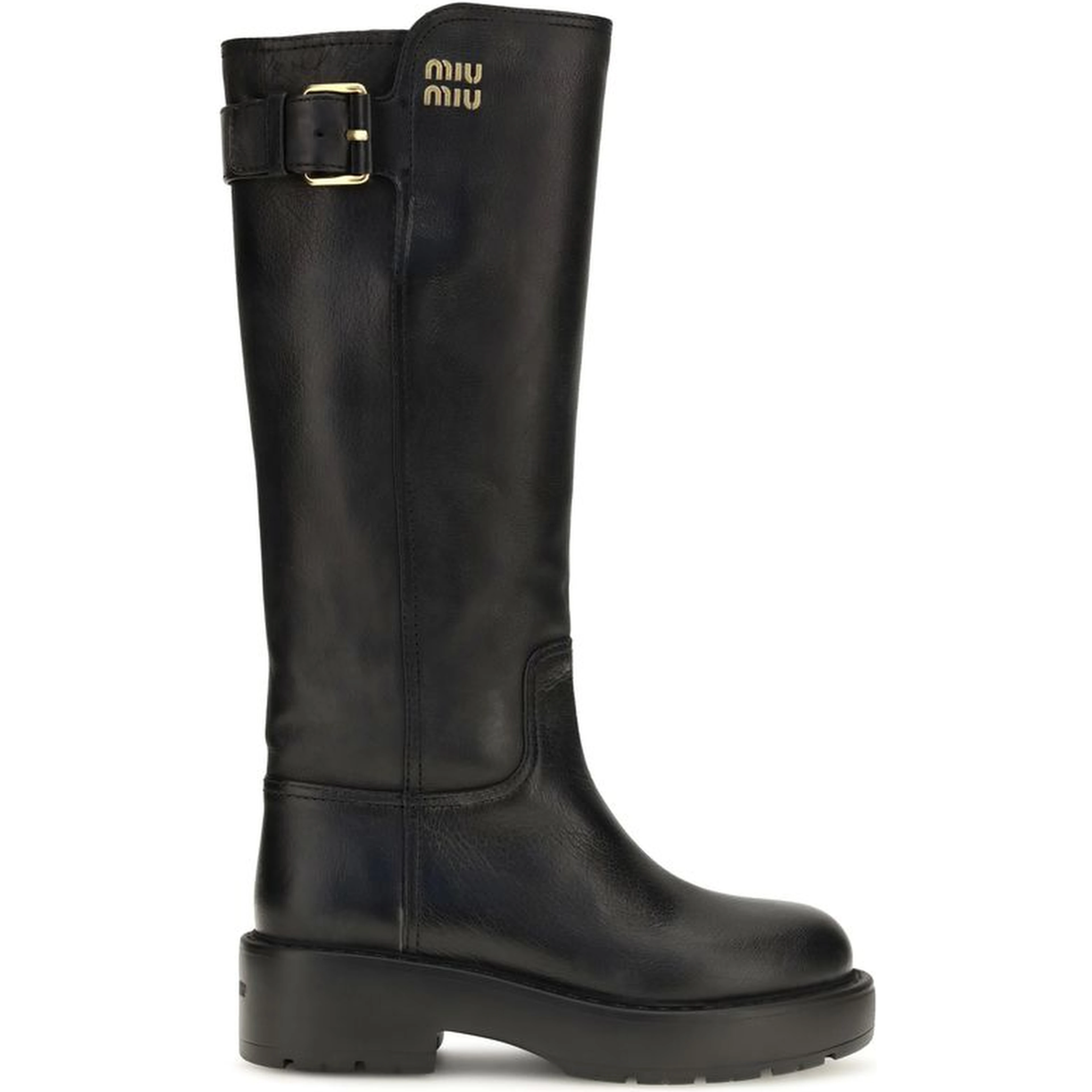 Black Calf Leather Bos Taurus Flat Boots