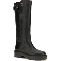 Black Calf Leather Bos Taurus Flat Boots