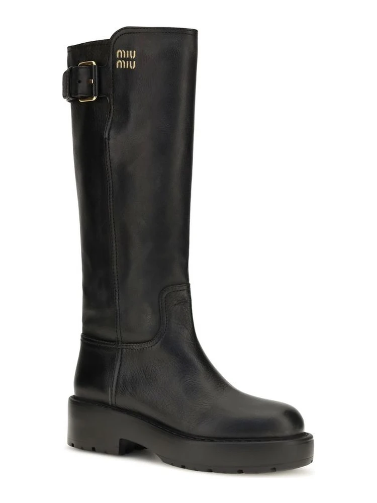 Black Calf Leather Bos Taurus Flat Boots alternative