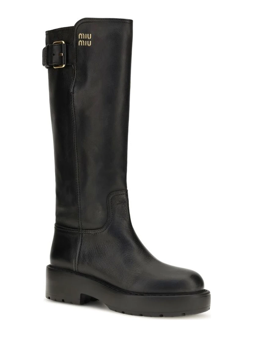 Black Calf Leather Bos Taurus Flat Boots