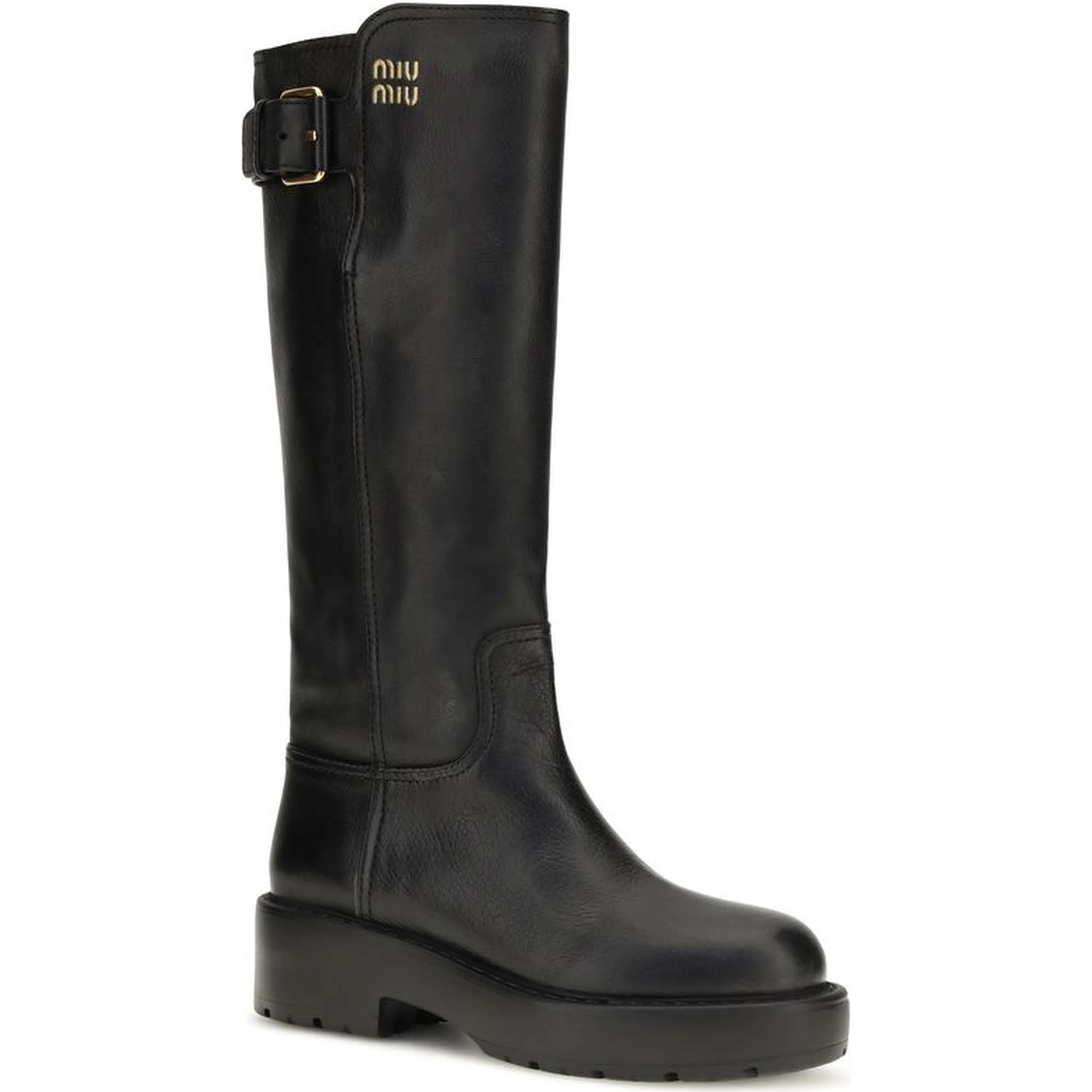 Black Calf Leather Bos Taurus Flat Boots