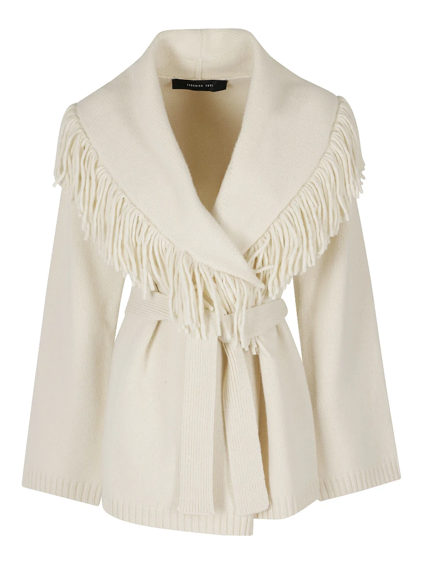 CARDIGAN CON CINTURA E FRANGE