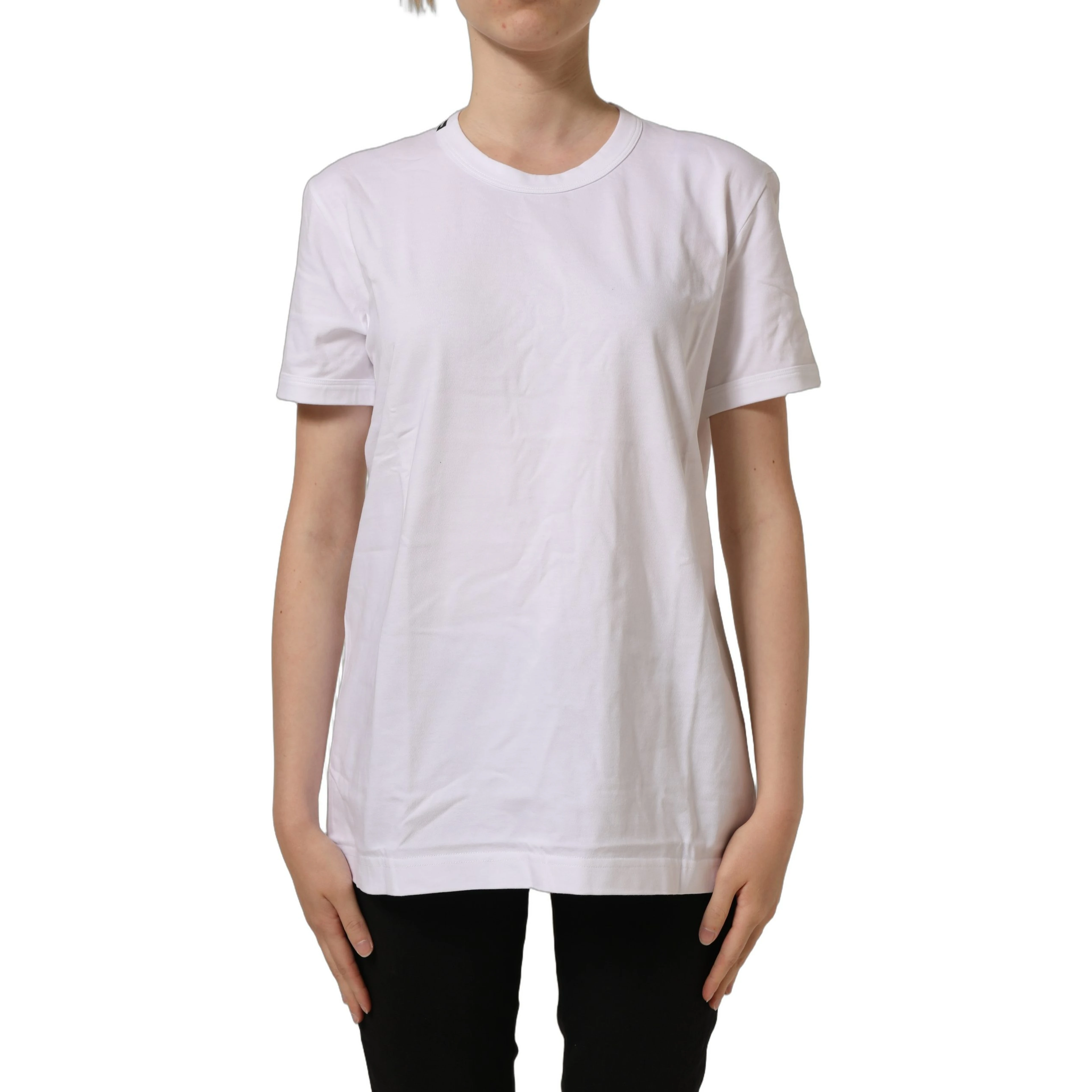 White Cotton Crew Neck Short Sleeves T-shirt