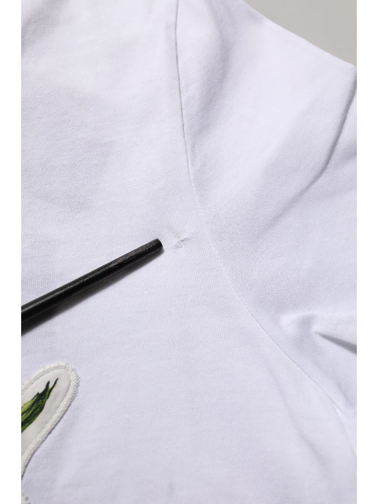 White Cotton Rose Patch Crew Neck T-shirt