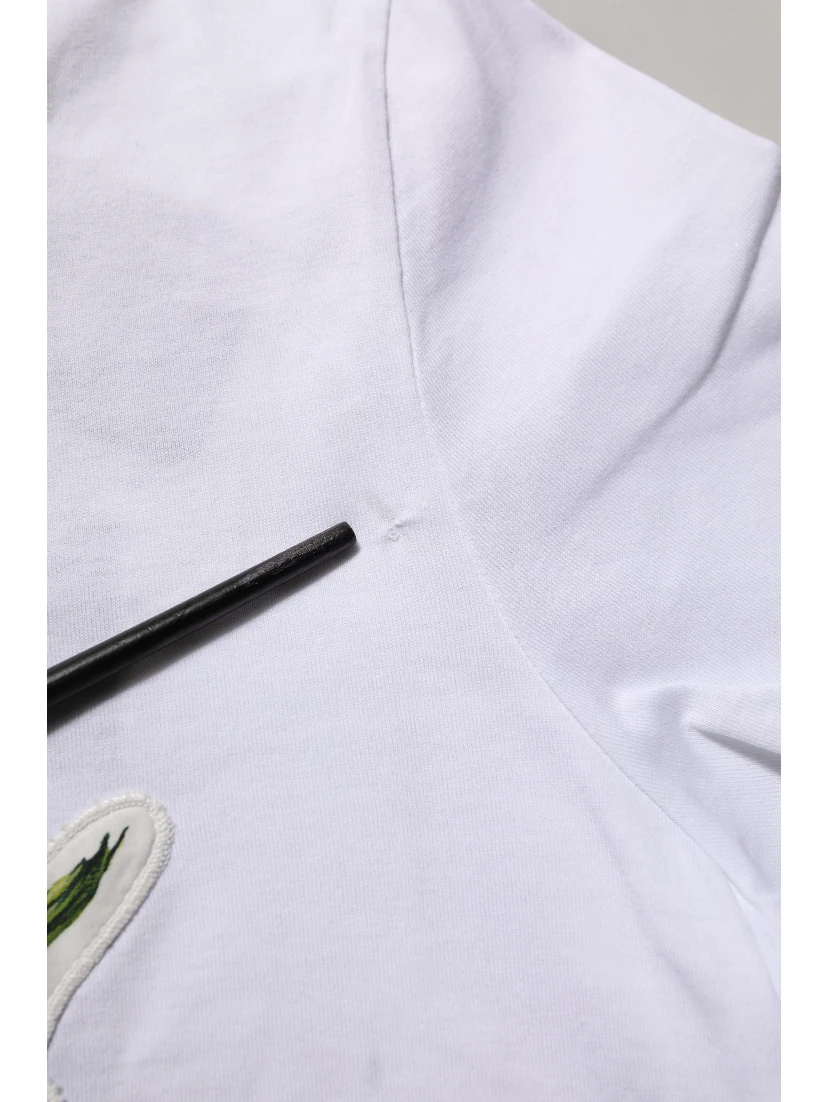 White Cotton Rose Patch Crew Neck T-shirt
