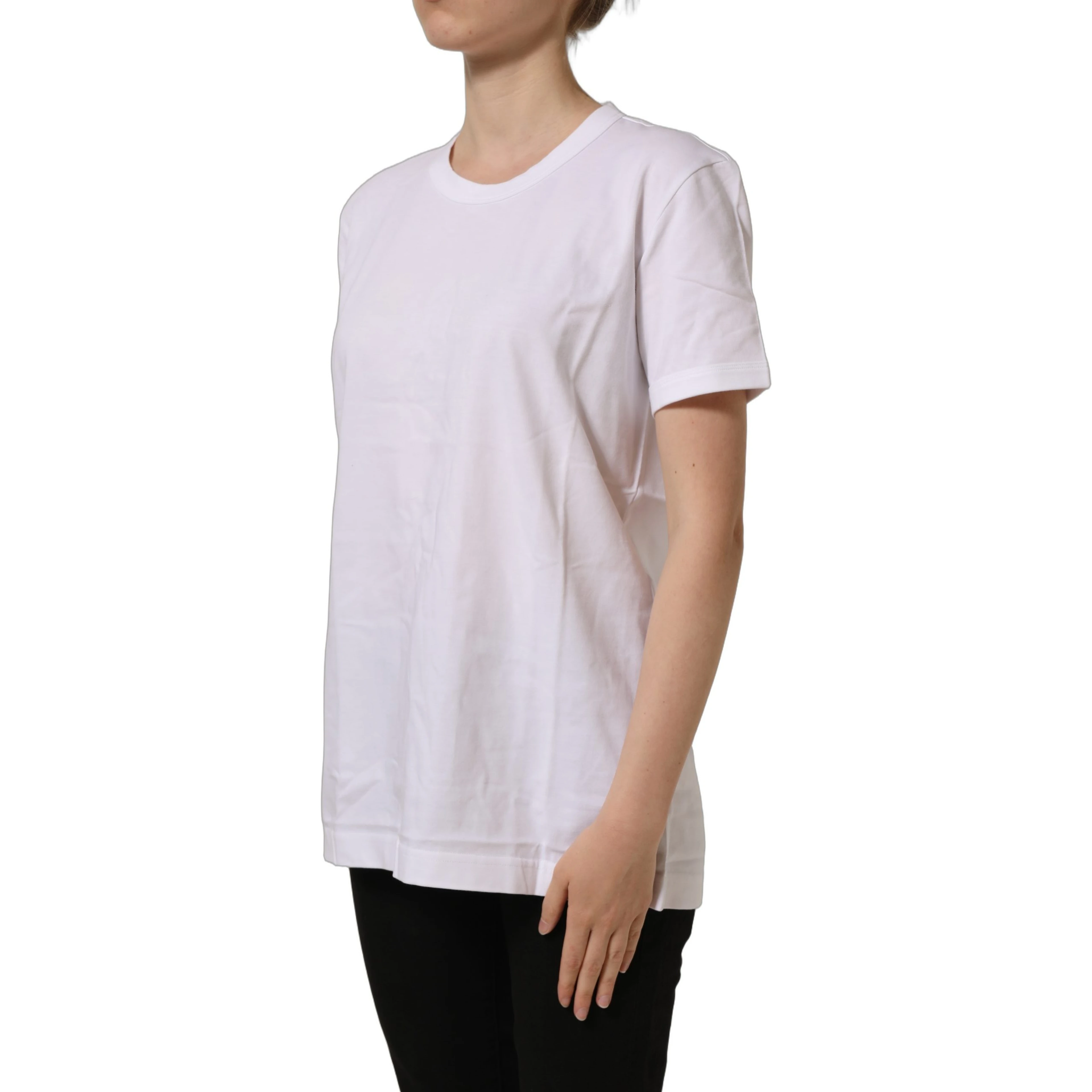White Cotton Crew Neck Short Sleeves T-shirt