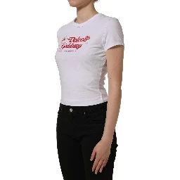 White Floral Logo Print Crew Neck T-shirt