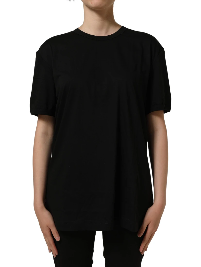 Black Cotton Crew Neck Short Sleeve T-shirt