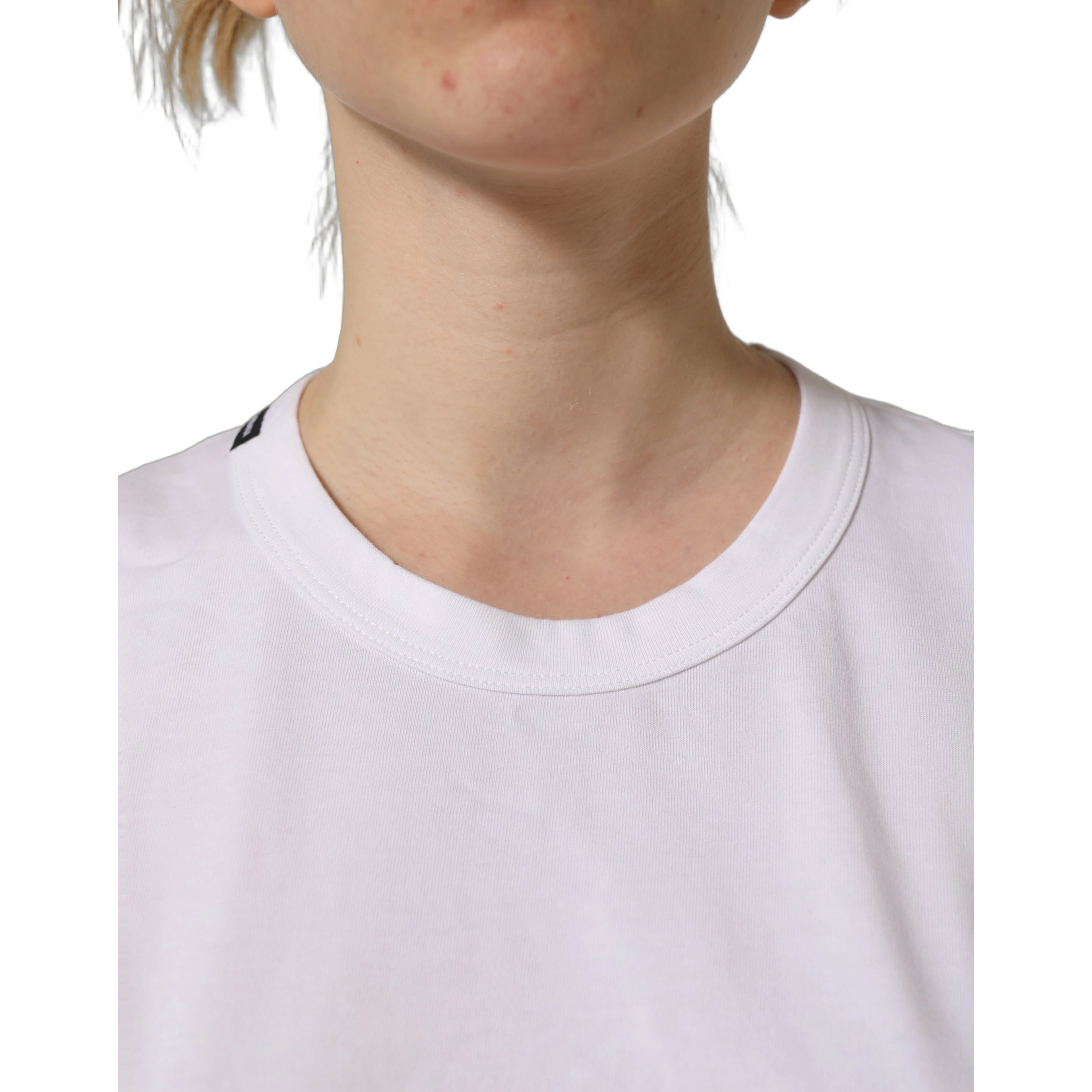 White Cotton Crew Neck Short Sleeves T-shirt