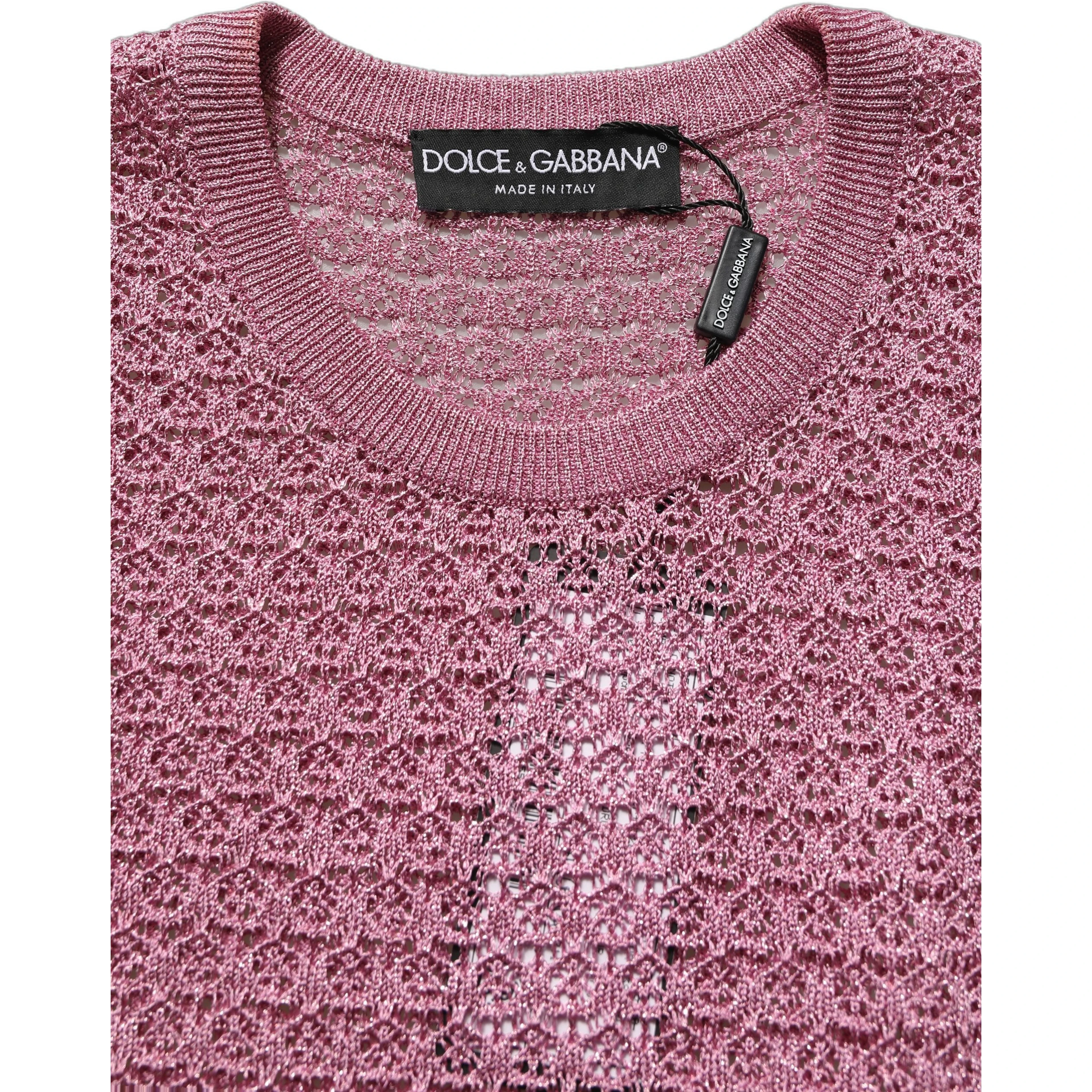Pink Sheer Mesh Crew Neck Sleeveless Tank Top