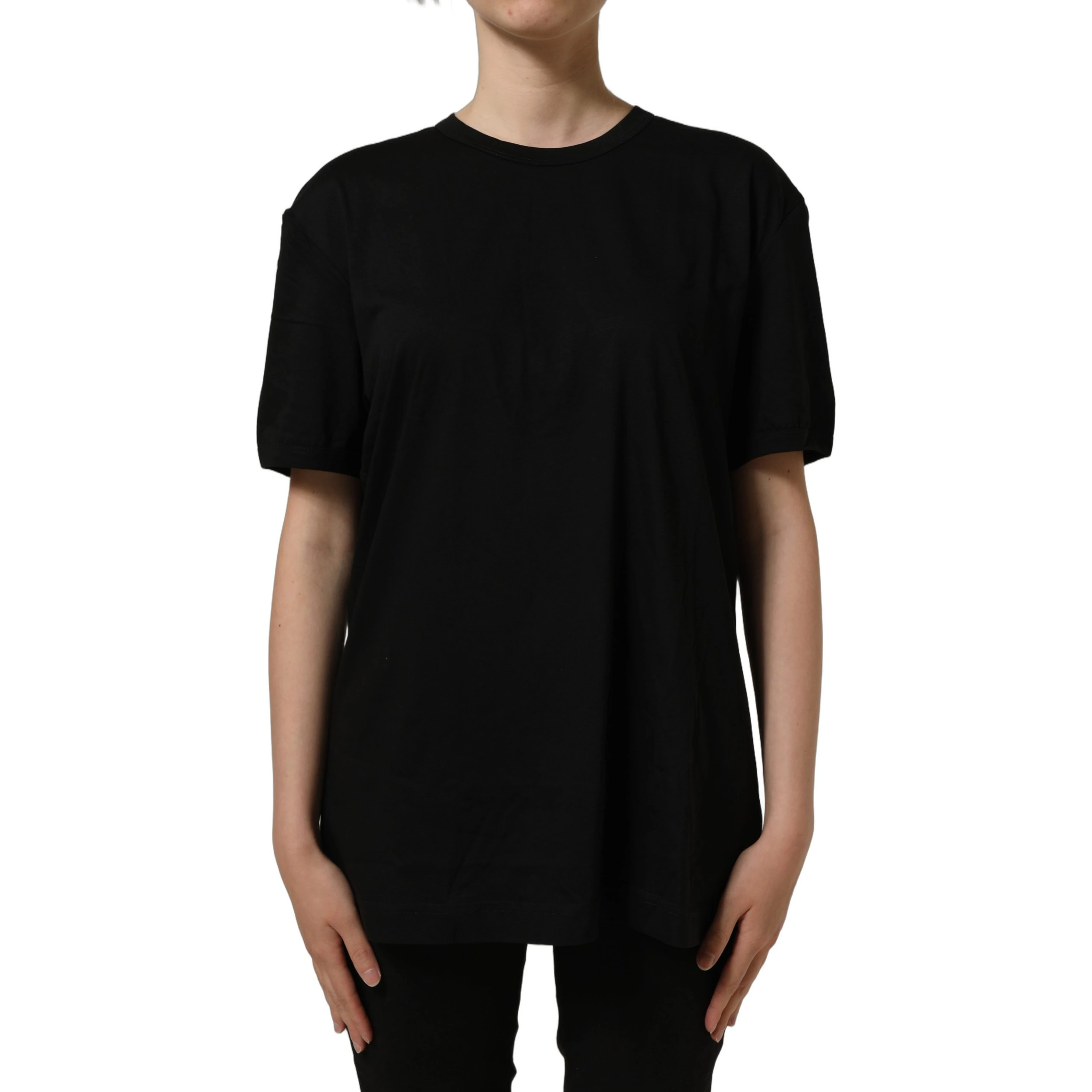 Black Cotton Crew Neck Short Sleeve T-shirt