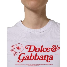 White Floral Logo Print Crew Neck T-shirt