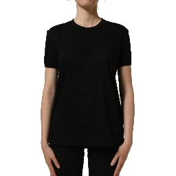 Black Cotton Crew Neck Short Sleeves T-shirt