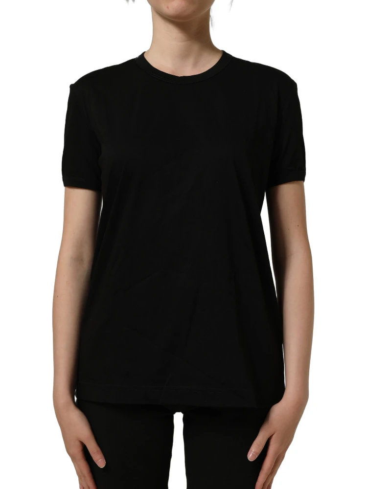 Black Cotton Crew Neck Short Sleeves T-shirt alternative